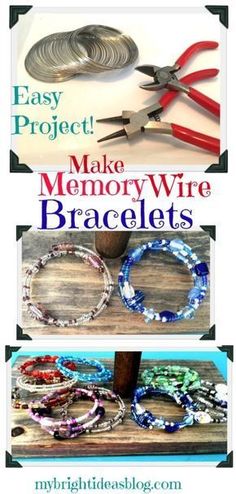 Memory wire bracelets are so easy to make and look fantastic on your wrist! This blog post is showing how simple it is to make memory wire and bead bracelets. Even a child could make this and sell it at a craft table or lemonade stand! Makes a gorgeous gift idea too! Bracelets Bead, Memory Wire Jewelry, Wire Bracelets, Jewelry Organizer Diy, Easy Diy Jewelry, Bracelets Diy, Bright Ideas, Memory Wire Bracelets