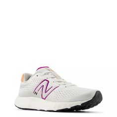 Get going comfortably in these women's New Balance 520 grey matter/purple fuchsia/copper wide fashion athletic shoes. Donning knit-like synthetic upper in a wide-width profile, these running shoes feature optimal lace-up closure, striking N logo, and no-sew overlays offering a sleek fit and feel. These sneakers have lightweight EVA foam cushioning in the midsole and heel for increased comfort and supportive outsole. | New Balance Women's 520 Wide Width Running Shoe in Grey Matter/Purple Fuchsia/ Fashion Athletic Shoes, New Balance 520, New Balance Running Shoes, Grey Matter, N Logo, Native Shoes, Gray Matters, New Balance Women, Retro Sneakers