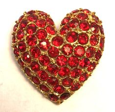 * Vintage Gold Tone Red Rhinestone Heart Statement Scarf Lapel Pin Brooch * Length: 1-1/2" * Width: 1-3/8" * Weight: 15.7g * Rhinestones measure: 3.63 mm round  * Condition: As pictured. * C823    Exported By ExportYourStore :) Red Brooch Jewelry For Valentine's Day, Heart-shaped Brooch For Valentine's Day Anniversary, Heart-shaped Brooches For Valentine's Day Anniversary, Heart-shaped Brooch For Anniversary On Valentine's Day, Red Valentine's Day Brooch, Heart-shaped Valentine's Day Party Brooches, Red Brooch For Anniversary On Valentine's Day, Red Brooches For Anniversary And Valentine's Day, Statement Scarf