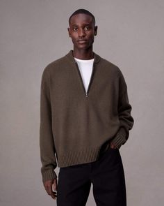 The Clarkson. Partially zipped up the front with suede trim, our sweater is knit in always cozy wool with a bomber-inspired ribbed collar. Slate Brown L Half Zip Sweaters, Half Zip, Rag & Bone, Zip Ups, Trim, Size Medium, Mens Outfits, Wool, Collar