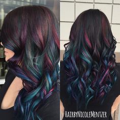 Mermaid Oil, Oil Slick Hair Color, Galaxy Mermaid, Oil Slick Hair, Peekaboo Hair Colors, Slick Hair, Ariel Hair, Peekaboo Hair, Real Human Hair Extensions