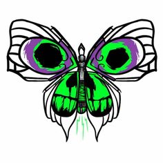 a drawing of a green and purple butterfly