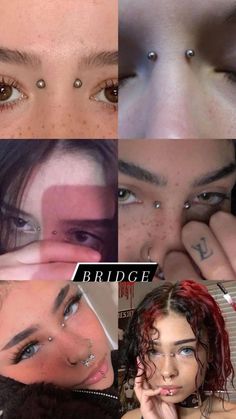 Feminine Piercings, Aesthetic Piercings Face, Piercings Face, Aesthetic Piercings, Crazy Piercings, Bridge Piercing, Piercing Chart, Face Piercings