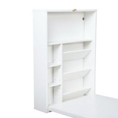 a white bookcase with shelves on both sides