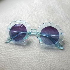 Kids Light Blue Seashell Sunglasses. Black Gradient Lenses. Never Worn, Nwot Seashell Sunglasses, Blue Seashell, Kids Light, Black Gradient, Kids Lighting, Girl Inspiration, Colored Sunglasses, Monster High, Kids Accessories