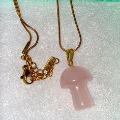 Natural Rose Quartz Mushroom Gold Plated Over Stainless Steel Necklace. Pendant Is All Natural Rose Quartz Necklace Is 16”-18”. Comes With Gift Box. Pink Mushroom Jewelry For Gifts, Rose Quartz Necklace, Hand Crafted Jewelry, Steel Necklace, Quartz Necklace, Stainless Steel Necklace, Necklace Pendant, Boho Jewelry, Handcrafted Jewelry