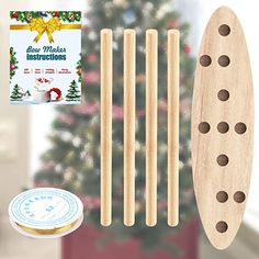 wooden dows and christmas tree decoration with instructions for making snowman's instruments