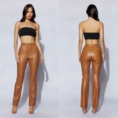 Gorgeous Meshki Brand Faux Leather Tan Pants Featuring: High Waist, Zip Up Closure & Bottom Leg Flare. Quality Material That Is Sexy & Form Fitting. Brand New With Tags Attached. Size: Xs Waist: 11" Hips: 14.5" In-Seam: 31" Length: 42" Ships In 2-3 Days Fitted Mid-rise Faux Leather Bottoms, Fitted Faux Leather Mid-rise Bottoms, Straight Leg Brown Leather Pants For Night Out, Brown Straight Leg Leather Pants For Night Out, Chic Mid-rise Brown Pants, Fitted Faux Leather Brown Bottoms, Fitted Brown Faux Leather Bottoms, Chic Brown Mid-rise Pants, Fitted Brown Faux Leather Pants