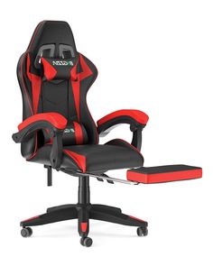 an office chair with red and black accents