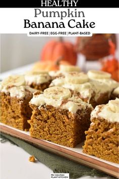 pumpkin banana cake with white frosting on a plate