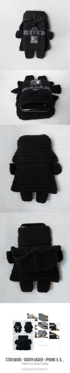 three different images of black knitted objects