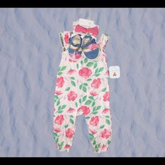 Brand New Rene Rofe Baby Girls' 3-Piece 3-6 Months Casual Floral Print Sets For Playtime, Playful Floral Print Sets For Playtime, Casual Floral Print Playtime Sets, Playful Floral Print Playtime Sets, Pink Floral Print Sets For Playwear, Pink Floral Print Playwear Sets, Gymboree Girl, 3 Piece, Pink And Green