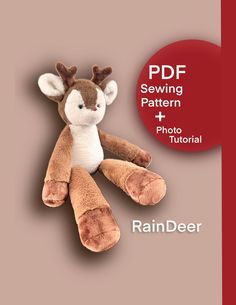 Create your very own cuddly plush reindeer (22"tall) with this sewing pattern! Perfect for crafters of all levels, this pattern includes step-by-step instructions and printable templates to guide you through the creation process. Whether you're making a festive decoration or a huggable companion, this adorable reindeer will add charm to any holiday season. Stuffed Deer Pattern, Sock Kitten, Fawn Plush, Deer Stuffed Animal, Rain Deer, Fabric Sewing Patterns, Deer Pattern, Stocking Pattern, Festive Decoration