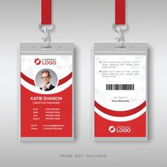 two id cards with red lanyards on them