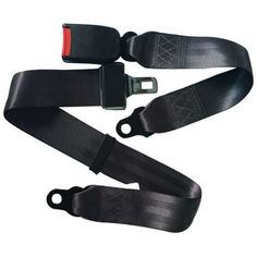 two black seatbelts with red buckles on each side and one has an adjustable belt