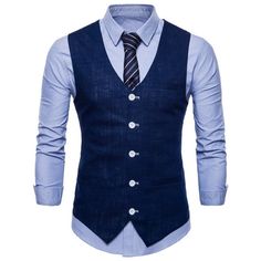 Gender: Men Item Type: Vests Material: Polyester Material: COTTON Style: Casual Model Number: hg Fabric Type: Broadcloth Casual Business Vest With Button Closure, Casual Business Vest With Pockets, Casual Single-breasted Business Vest, Blue Button-up Cotton Vest, Linen Vest Mens, Mens Dress Vests, Business Vest, Single Breasted Suit, Wedding Vest