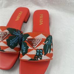 Brand New, Never Worn, No Stains, No Creases Prada Espadrilles, Orange Flats, Prada Loafers, Shoes Orange, Sporty Sandal, Flat Slippers, Vintage Flats, Nike Tennis Dress, Flat Slipper