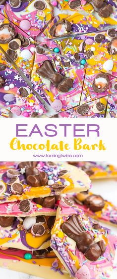 easter chocolate bark with sprinkles and candies