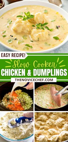 chicken and dumplings recipe collage with text overlay