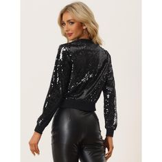 Shimmering fabrics are unique and can show your character. Add an instant layer of party charm to any look with this jacket in the shiny metallic style. A bomber jacket is a great way to add a touch of glamour style. This jacket is a great layer to finish off party ensembles. Make it modern by pairing it with a pair of black pants or jeans for a chic look. The zipper in the jacket can also be easily dressed up or down. Glitter Outerwear For Party Season, Trendy Outerwear With Contrast Sequin For Party, Glitter Long Sleeve Outerwear For Party, Glitter Long Sleeve Party Outerwear, Trendy Party Outerwear With Zipper Closure, Party Season Outerwear With Contrast Sequin, Glitter Outerwear For Party Season Night Out, Glitter Outerwear For Fall Party, Glitter Outerwear For Night Out And Party Season