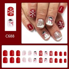 24Pcs New Short Press on Nail Christmas Nail Art Snowman snowflakes Detachable Fake Nails for Snowman Snowflake, Short Press On Nails, Nails For Women, Snowflake Design, Nail Forms, Christmas Nail Art, Snowflake Designs, Nails Short