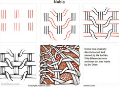 four different types of lines that are drawn in red, white and black with the words nubia on them