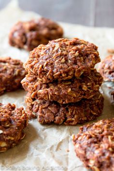 chocolate oatmeal cookies stacked on top of each other