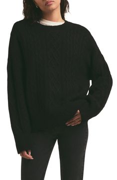 A chunky cable knit elevates the slouchy yet chic style of an oversized wool-and-cashmere-blend sweater that's perfect for your wintry weekend plans. 26" length (size Medium) Crewneck Long sleeves 57% merino wool, 25% cashmere, 18% nylon Dry clean Imported Women's Clothing Chunky Cable Knit, Cashmere Blend Sweater, Favorite Daughter, Weekend Plans, Cool Store, Cable Knit Sweater, Cable Knit, Sweater Outfits, Clothing Items