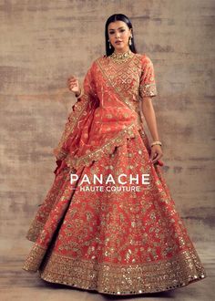 Coral Color Raw Silk Lehenga with Mirror and Gotta Embroidery Lehenga Looks, Raw Silk Lehenga, Silk Lehenga, Bridal Wedding Dresses, Coral Color, Lehenga Choli, Raw Silk, Lehenga, To Look