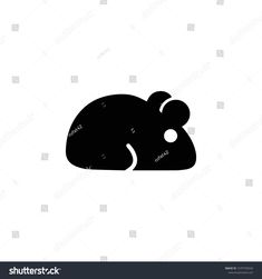 a black and white silhouette of a rat or mouse on a white background, with the word