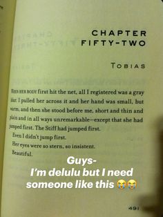 an open book with the words, guys i'm delluu but i need someone like this