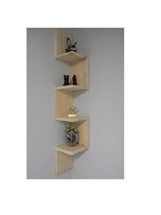 three wooden shelves with clocks on each shelf