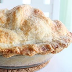 a freshly baked pie sitting on top of a table