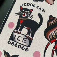 a close up of a piece of paper with cats on it and the words cool cat