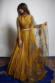 Long Sleeve Lehenga, Hand Work Lehenga, Zari Lehenga, डिजाइनर कपड़े, Lehenga And Blouse, Gold Lehenga, Simple Lehenga