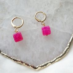 Tiny Square Stone Charm Hoop Earrings Tween Teen Girl Birthday Gift.  These are the most perfect earrings! Stylish, classic and perfect for everyday wear. Beautiful candy colours. The earring open with a simple lever. Lightweight simple design, very easy to wear everyday, you won't even feel you're wearing any. Materials Due to the natural stone, colours of the stones will vary and not always match or be as bright/dark. Please see the photo showing the variations available.  Hoops are high quali Teen Girl Birthday Gifts, Earrings Small Hoop, Earrings Classic, Tiny Charm, Square Stone, Small Hoop Earrings, Huggie Earrings, Classic Gold