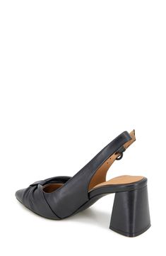 An asymmetric vamp bow adds contemporary intrigue to a slingback leather pump balanced by a pointy toe and wrapped block heel. 2 1/2" heel Adjustable slingback strap with buckle closure Removable, PORON®-cushioned insole with arch support Leather upper and lining/rubber sole Imported Black Leather Slingback Pumps With Bow, Leather Slingback Pumps With Bow, Leather Slingback Pumps With Bow For Evening, Evening Leather Slingback Pumps With Bow, Chic Closed Toe Slingback Pumps With Wrapped Heel, Sleek Leather Slingback Pumps With Wrapped Heel, Leather Slingback Heels With Bow, Leather Slingback Pumps With Bow And Pointed Toe, Chic Slingback Pumps With Bow And Pointed Toe