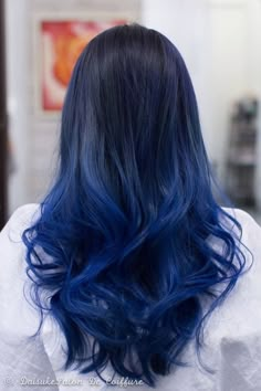 Electric Blue Hair Ombre, Dark Brown Hair With Colored Tips, Electric Blue Hair Color, Dark Blue Hair Ombre, Navy Blue Hair Aesthetic, Blue Bayalage Hair, Deep Blue Hair Color, Balayage Blue Hair, Dark Blue Ombre Hair