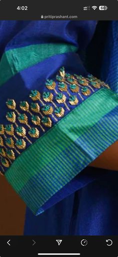 Buttas Design In Aari, Thread Work Embroidery Blouse, Aari Work Motifs, Sleeve Aari Work, Thread Aari Work, Aari Buttas, White Blouse Designs, Thread Work Embroidery, Embroidery Sleeves