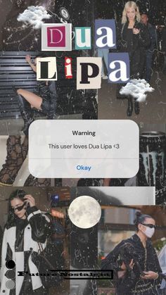 a collage of photos with the words dua lipa on it