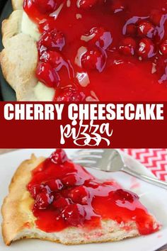 this cherry cheesecake pizza is so good and it's ready to be eaten