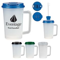 an image of a set of travel mugs with lids and straw in the shape of a coffee cup