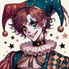 a drawing of a clown with stars on his head