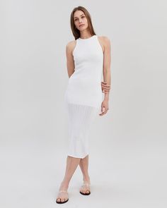 The Varena Dress - Solid & Striped White Ribbed High Neck Dress, Chic Ribbed Stretch Maxi Dress, Spring Ribbed Bodycon Maxi Dress, Spring Ribbed Midi Dress For Daywear, Spring Ribbed Midi Dress, White Ribbed Knee-length Midi Dress, Spring Ribbed Midi Length Maxi Dress, Chic Ribbed Bodycon Midi Dress, Chic High Neck Ribbed Dress