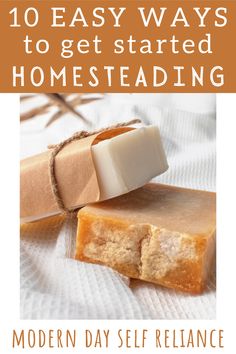 soap bars with text overlay that reads 10 easy ways to get started homesteading