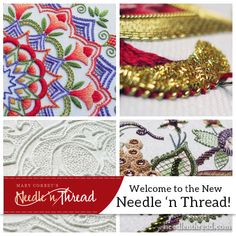 some pictures with different designs on them and the words welcome to the new needle n thread