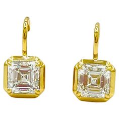 Beautiful 3 carat white diamond asscher cuts. Handmade in 18k yellow gold. GIA certificates are included. Earring Video, Asscher Cut Diamond, Diamond Dangle Earrings, Asscher Cut, Black Rhodium, Emerald Cut Diamonds, Modern Earrings, Oval Diamond, Diamond Stone