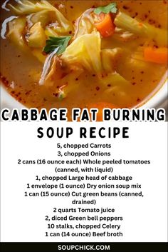 Cabbage Fat-Burning Soup Recipe | Diet Friendly Cabbage Fat Burning Soup, Fat Burning Soup, Diet Soup Recipes, Cabbage Soup, Health Dinner Recipes, Cabbage Recipes