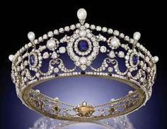 portland antique sapphire diamond and natural pearl tiara Silver Tiara