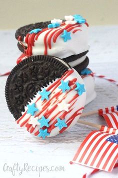 oreo cookies decorated with red, white and blue icing